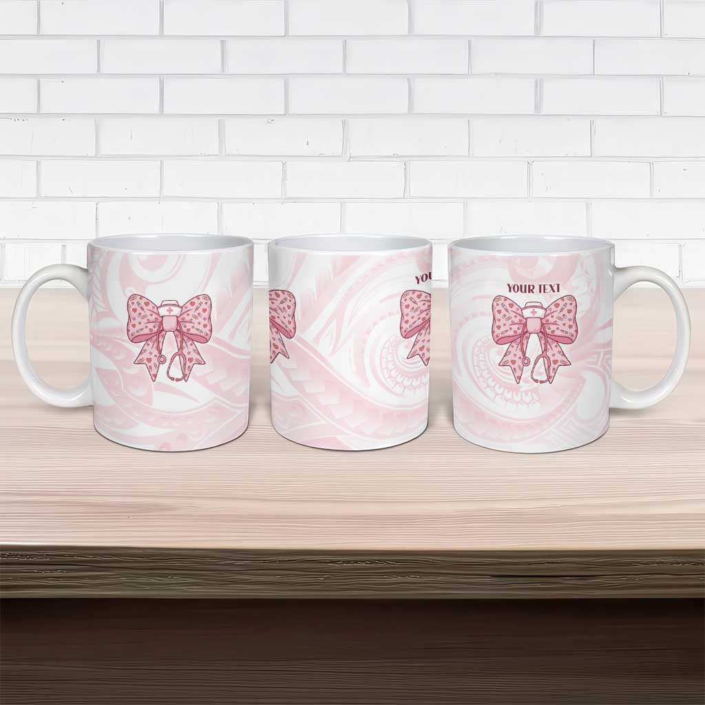 New Zealand Nurses RN Personalised Ceramic Mug Pink Stethoscope Coquette Bow Maori Motif LT9 - Polynesian Pride