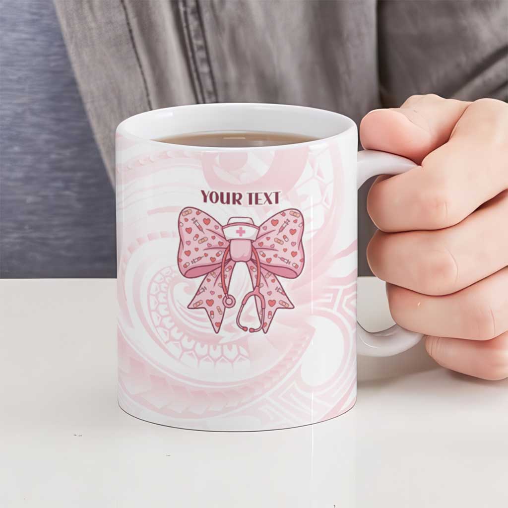 New Zealand Nurses RN Personalised Ceramic Mug Pink Stethoscope Coquette Bow Maori Motif LT9 - Polynesian Pride
