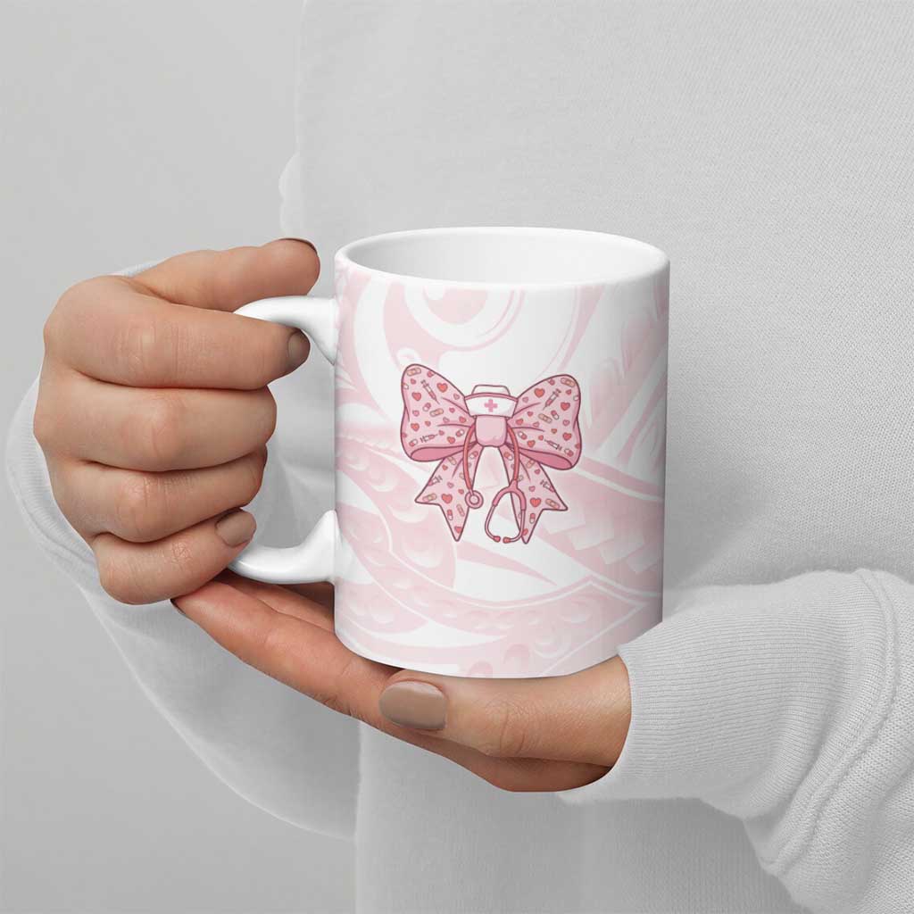 New Zealand Nurses RN Personalised Ceramic Mug Pink Stethoscope Coquette Bow Maori Motif LT9 - Polynesian Pride