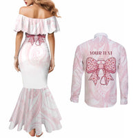 New Zealand Nurses RN Personalised Couples Matching Mermaid Dress and Long Sleeve Button Shirt Pink Stethoscope Coquette Bow Maori Motif