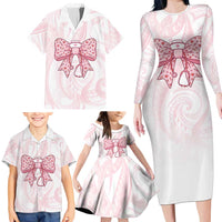 New Zealand Nurses RN Personalised Family Matching Long Sleeve Bodycon Dress and Hawaiian Shirt Pink Stethoscope Coquette Bow Maori Motif