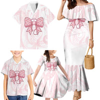 New Zealand Nurses RN Personalised Family Matching Mermaid Dress and Hawaiian Shirt Pink Stethoscope Coquette Bow Maori Motif