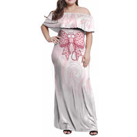 New Zealand Nurses RN Personalised Family Matching Off Shoulder Maxi Dress and Hawaiian Shirt Pink Stethoscope Coquette Bow Maori Motif