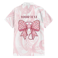 New Zealand Nurses RN Personalised Family Matching Off Shoulder Short Dress and Hawaiian Shirt Pink Stethoscope Coquette Bow Maori Motif