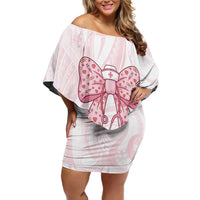 New Zealand Nurses RN Personalised Family Matching Off Shoulder Short Dress and Hawaiian Shirt Pink Stethoscope Coquette Bow Maori Motif