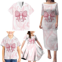 New Zealand Nurses RN Personalised Family Matching Puletasi and Hawaiian Shirt Pink Stethoscope Coquette Bow Maori Motif