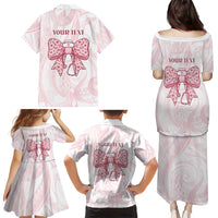 New Zealand Nurses RN Personalised Family Matching Puletasi and Hawaiian Shirt Pink Stethoscope Coquette Bow Maori Motif