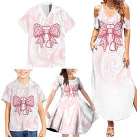 New Zealand Nurses RN Personalised Family Matching Summer Maxi Dress and Hawaiian Shirt Pink Stethoscope Coquette Bow Maori Motif