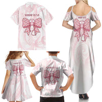 New Zealand Nurses RN Personalised Family Matching Summer Maxi Dress and Hawaiian Shirt Pink Stethoscope Coquette Bow Maori Motif