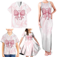 New Zealand Nurses RN Personalised Family Matching Tank Maxi Dress and Hawaiian Shirt Pink Stethoscope Coquette Bow Maori Motif