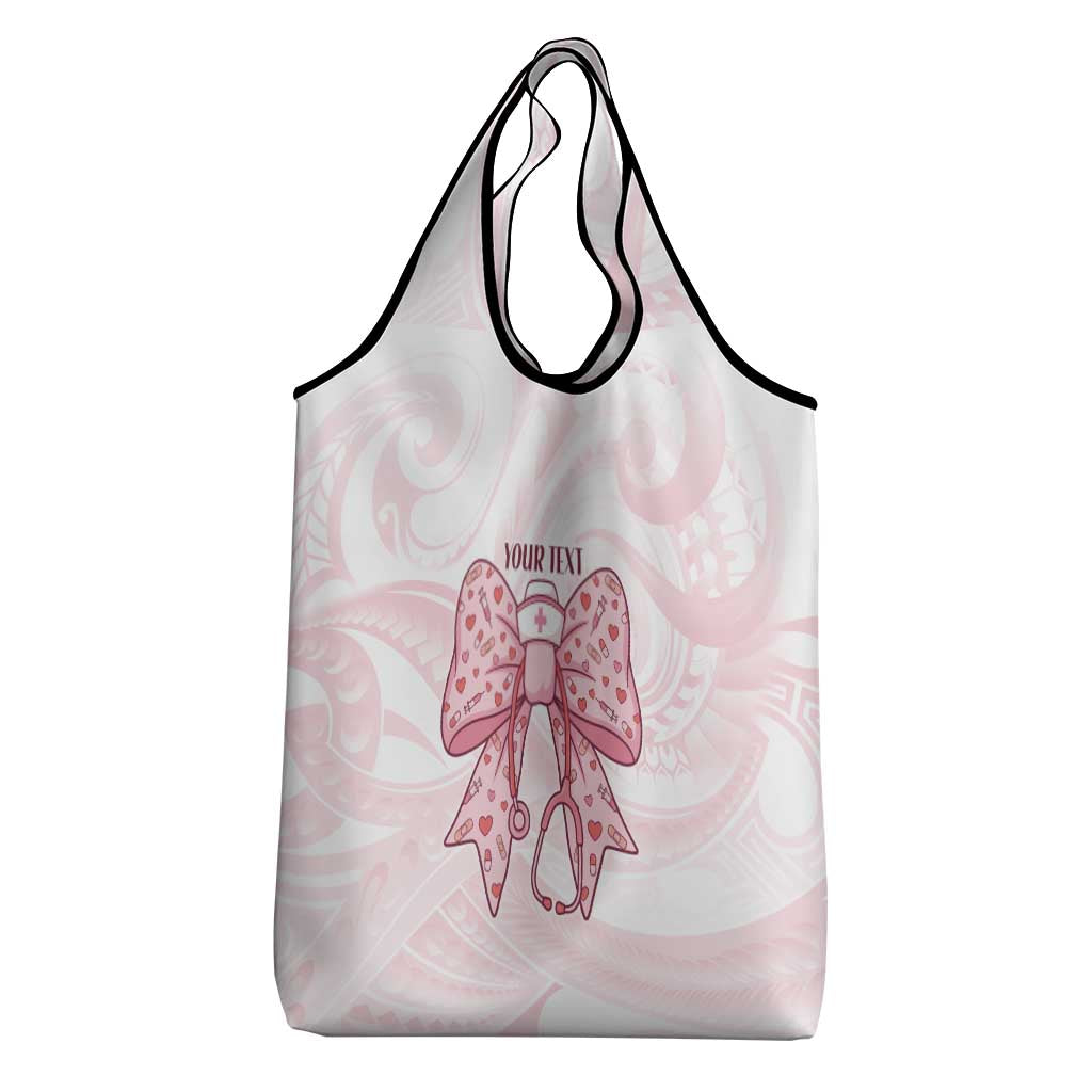 New Zealand Nurses RN Personalised Grocery Bag Pink Stethoscope Coquette Bow Maori Motif LT9 - Polynesian Pride