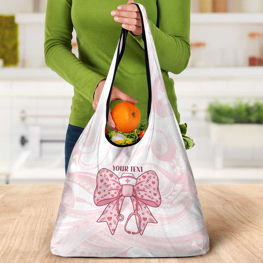 New Zealand Nurses RN Personalised Grocery Bag Pink Stethoscope Coquette Bow Maori Motif LT9 - Polynesian Pride