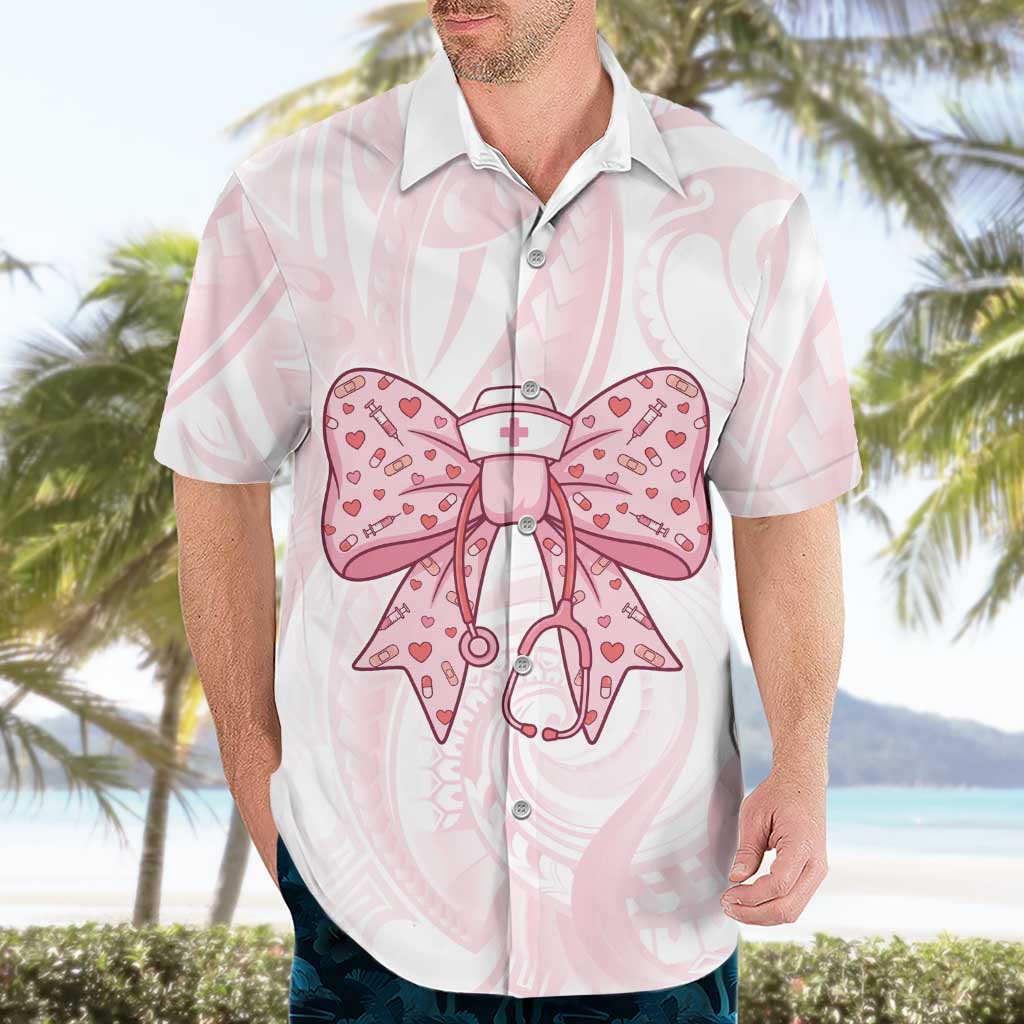 New Zealand Nurses RN Personalised Hawaiian Shirt Pink Stethoscope Coquette Bow Maori Motif LT9 - Polynesian Pride