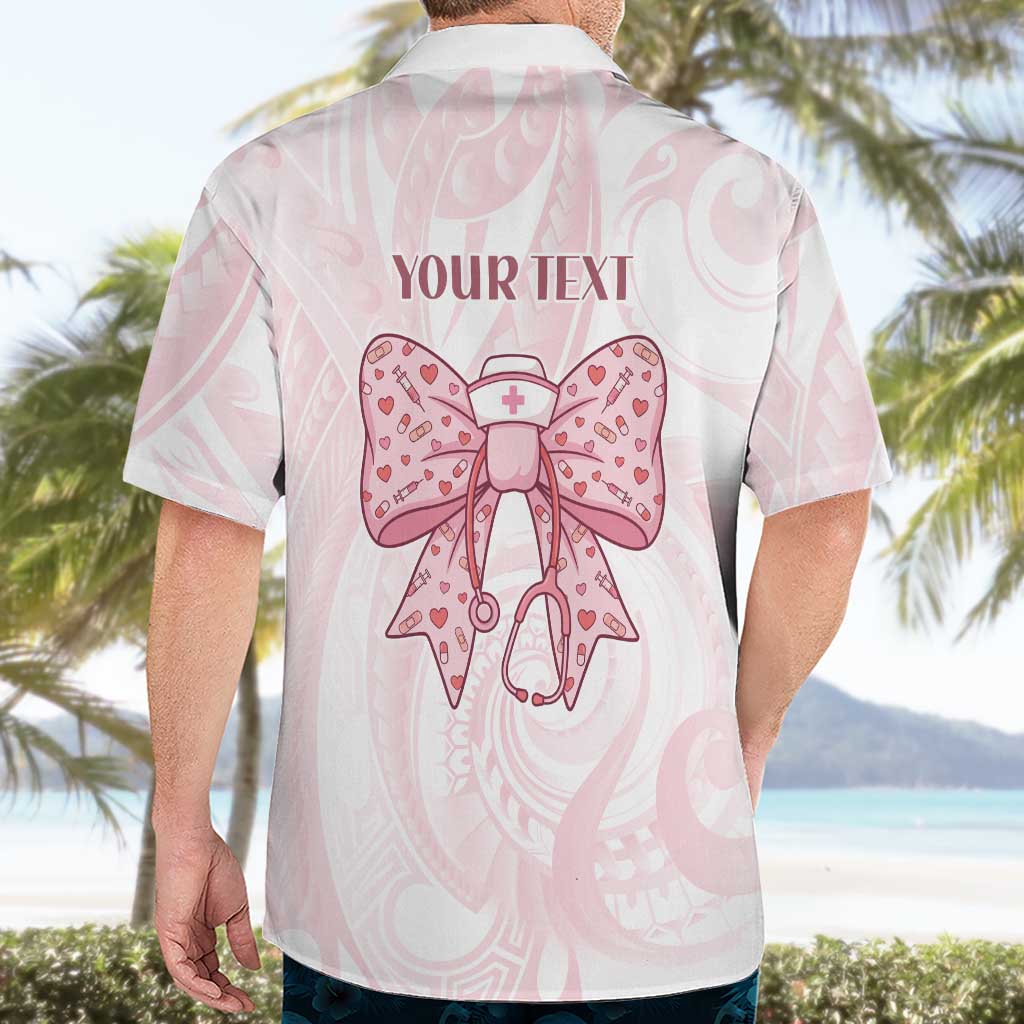 New Zealand Nurses RN Personalised Hawaiian Shirt Pink Stethoscope Coquette Bow Maori Motif LT9 - Polynesian Pride