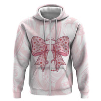 New Zealand Nurses RN Personalised Hoodie Pink Stethoscope Coquette Bow Maori Motif LT9 Zip Hoodie Pink - Polynesian Pride