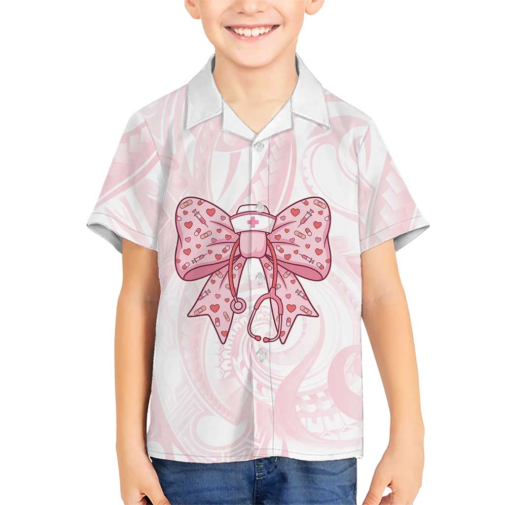 New Zealand Nurses RN Personalised Kid Hawaiian Shirt Pink Stethoscope Coquette Bow Maori Motif