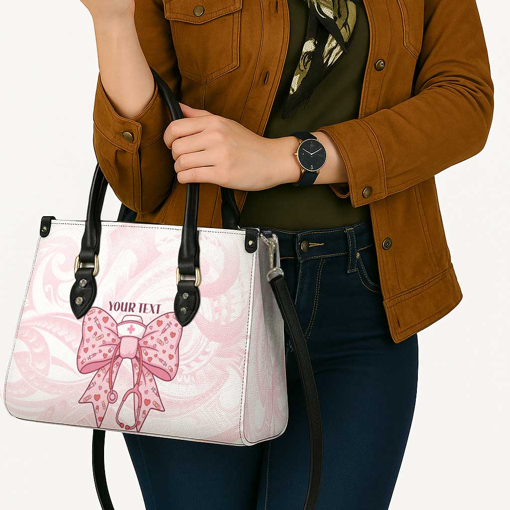 New Zealand Nurses RN Personalised Leather Bag Pink Stethoscope Coquette Bow Maori Motif LT9 - Polynesian Pride