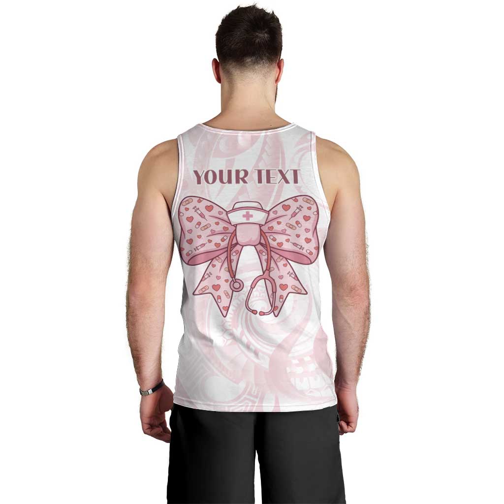 New Zealand Nurses RN Personalised Men Tank Top Pink Stethoscope Coquette Bow Maori Motif LT9 - Polynesian Pride