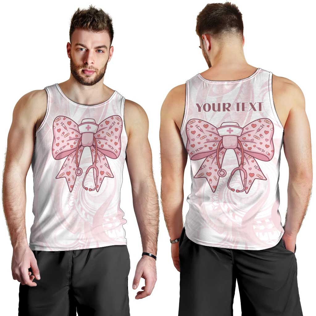 New Zealand Nurses RN Personalised Men Tank Top Pink Stethoscope Coquette Bow Maori Motif LT9 - Polynesian Pride