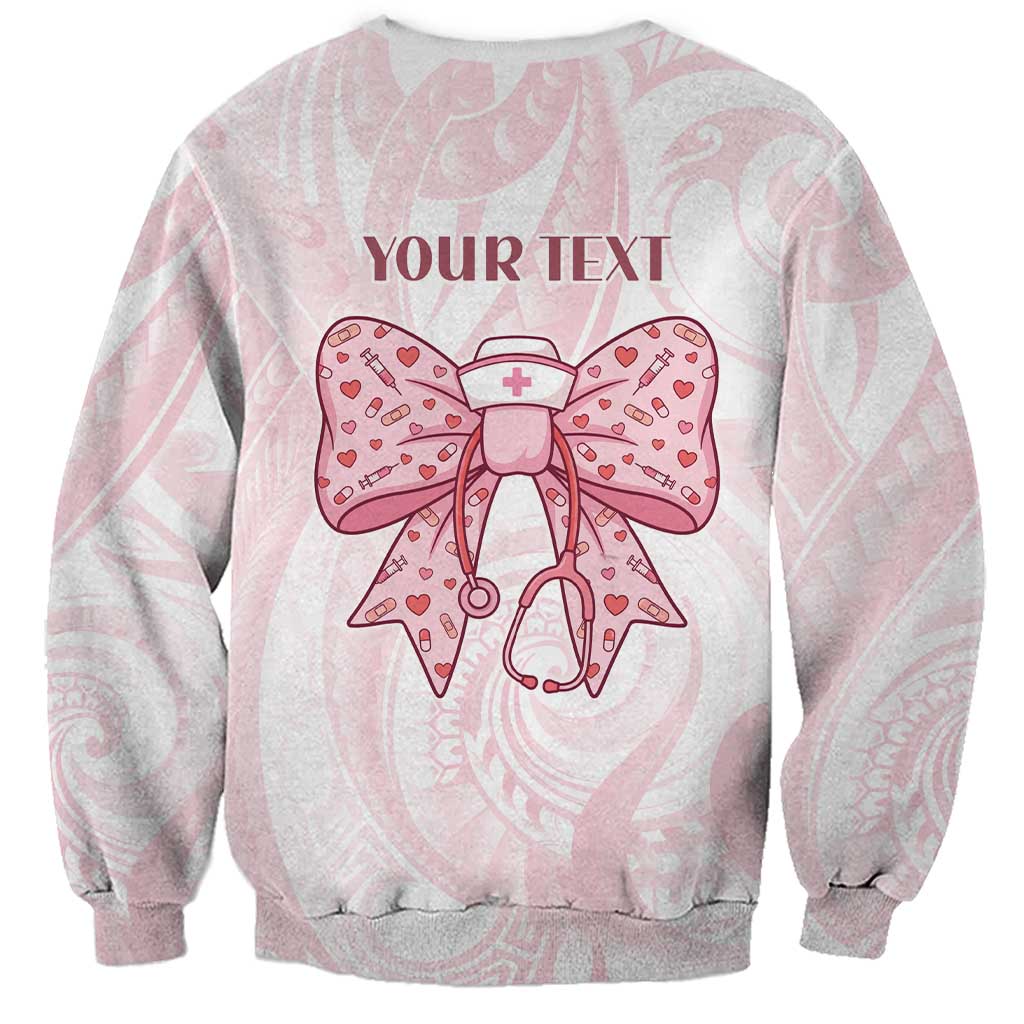 New Zealand Nurses RN Personalised Sweatshirt Pink Stethoscope Coquette Bow Maori Motif LT9 - Polynesian Pride