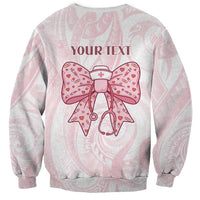 New Zealand Nurses RN Personalised Sweatshirt Pink Stethoscope Coquette Bow Maori Motif LT9 - Polynesian Pride