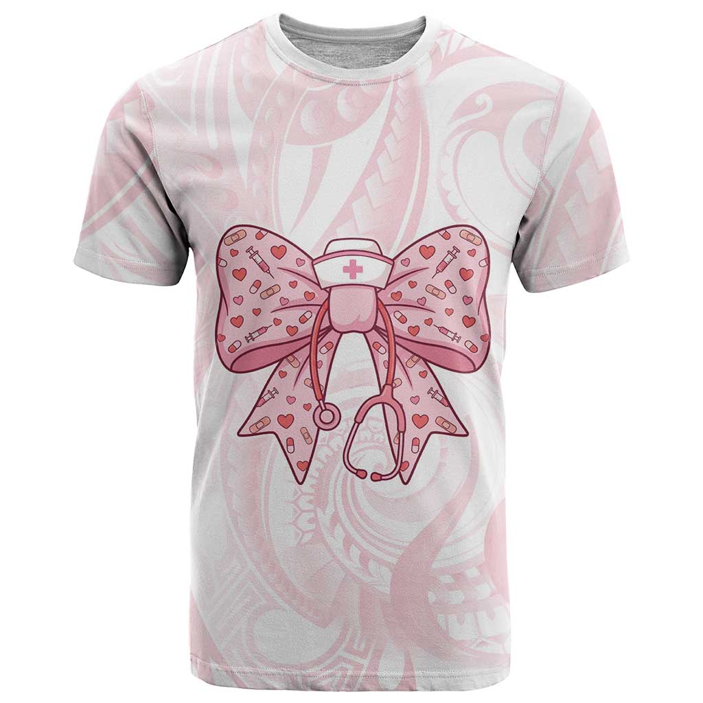 New Zealand Nurses RN Personalised T Shirt Pink Stethoscope Coquette Bow Maori Motif