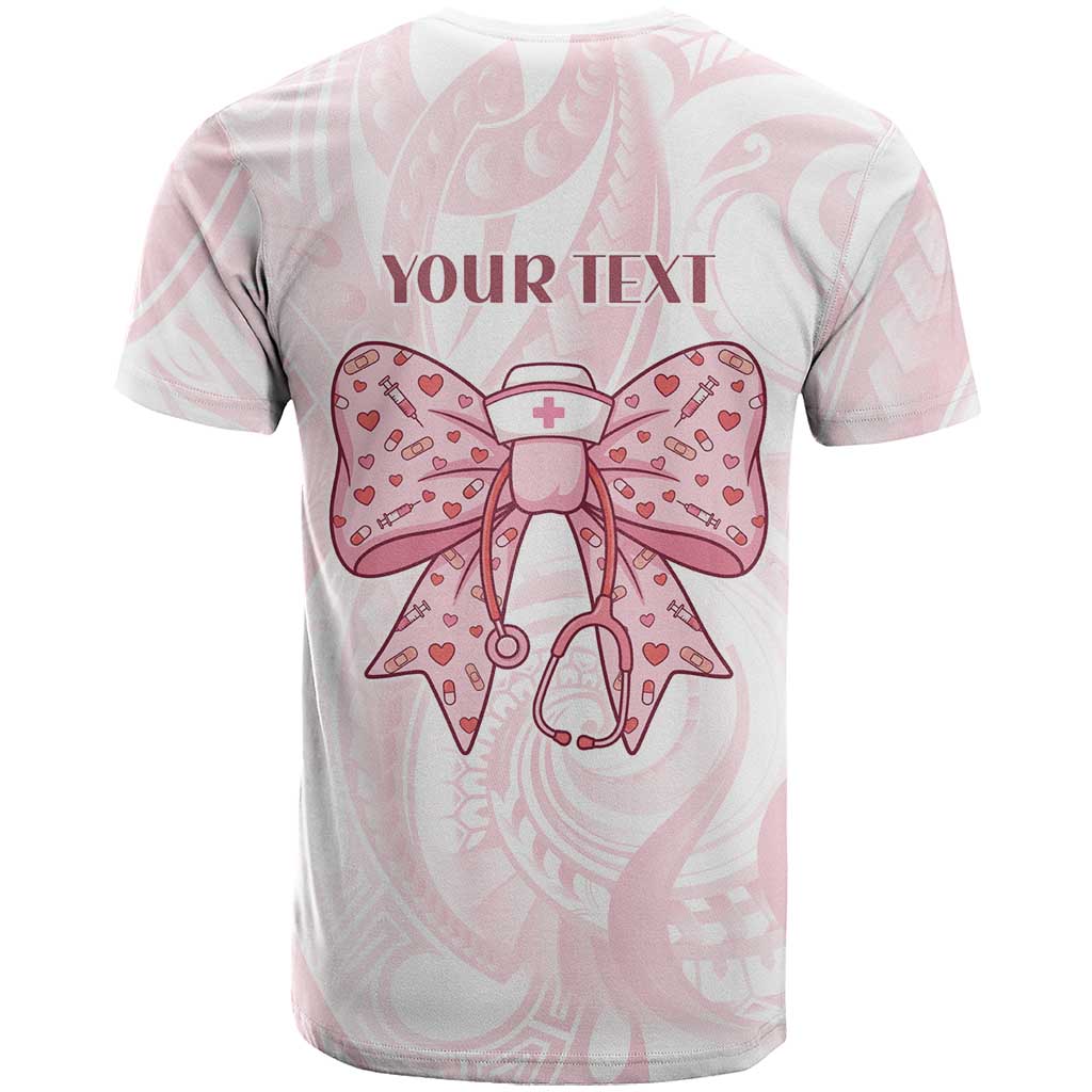New Zealand Nurses RN Personalised T Shirt Pink Stethoscope Coquette Bow Maori Motif