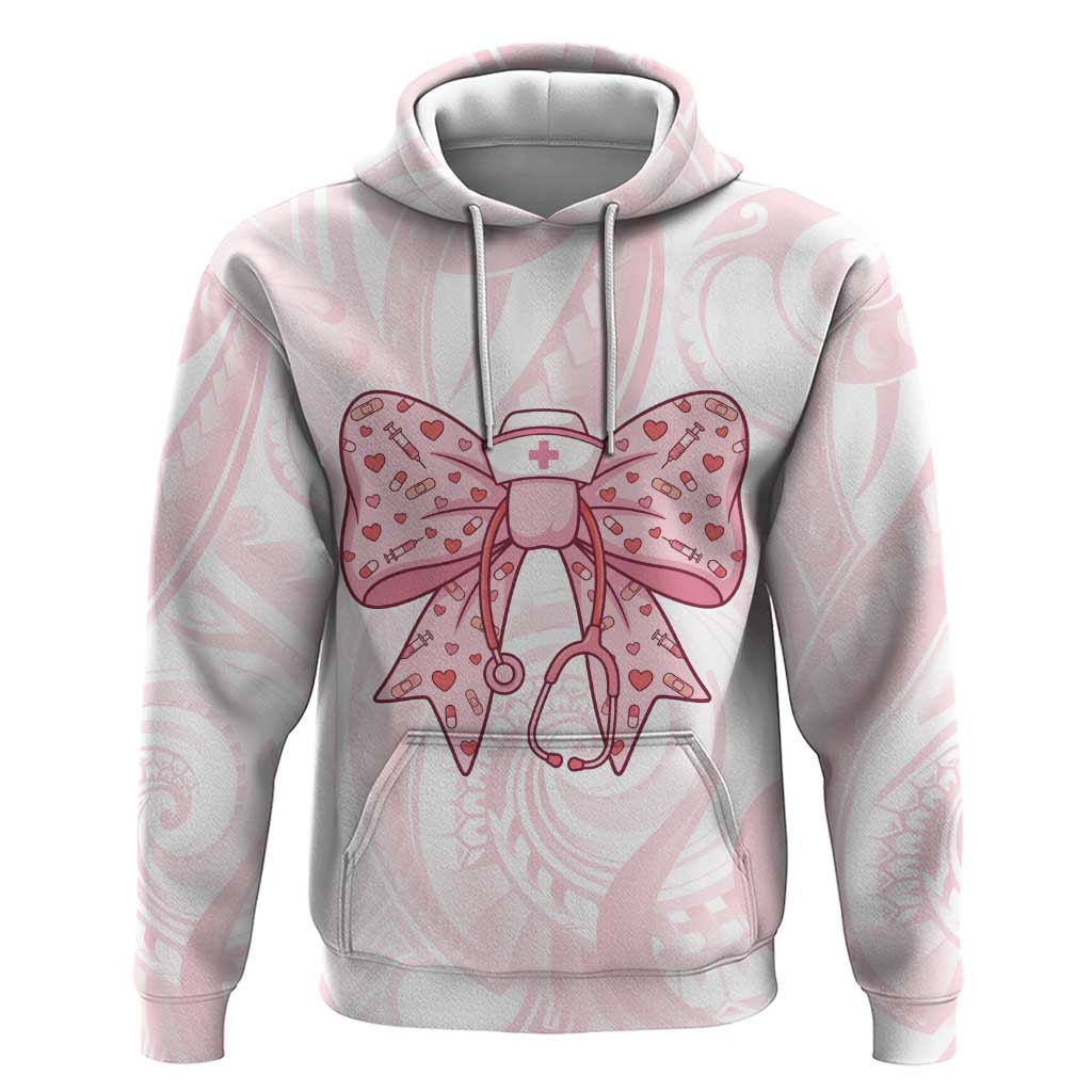 New Zealand Nurses RN Personalised Zip Hoodie Pink Stethoscope Coquette Bow Maori Motif