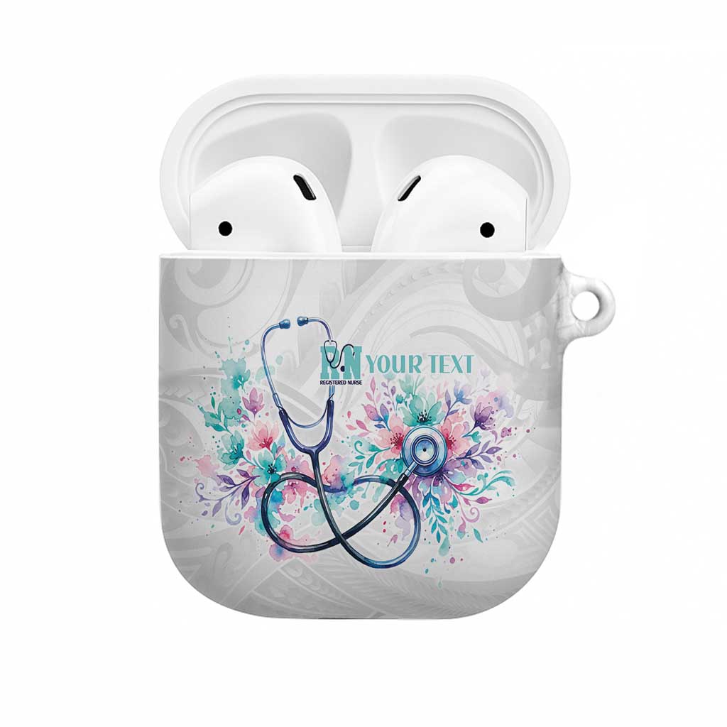 New Zealand Nurses RN Personalised AirPods Case Stethoscope Floral Maori Motif LT9 White - Polynesian Pride