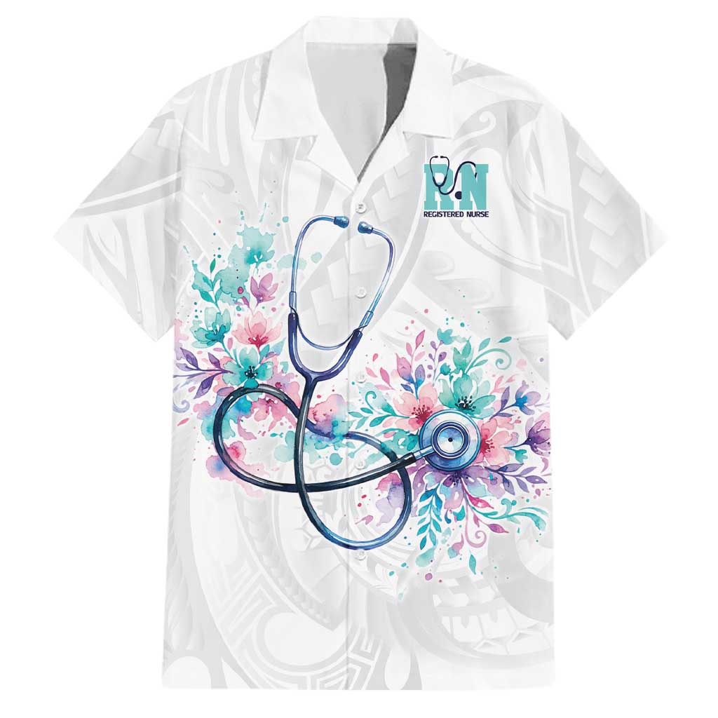 New Zealand Nurses RN Personalised Family Matching Off The Shoulder Long Sleeve Dress and Hawaiian Shirt Stethoscope Floral Maori Motif