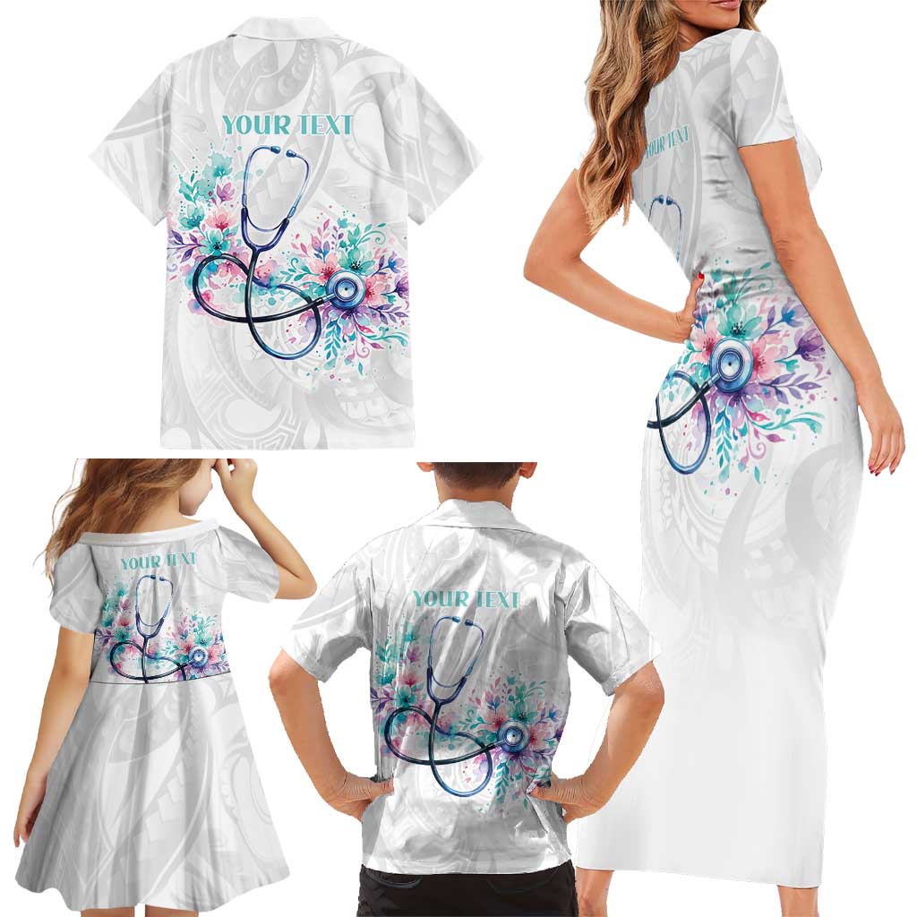 New Zealand Nurses RN Personalised Family Matching Short Sleeve Bodycon Dress and Hawaiian Shirt Stethoscope Floral Maori Motif
