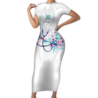 New Zealand Nurses RN Personalised Family Matching Short Sleeve Bodycon Dress and Hawaiian Shirt Stethoscope Floral Maori Motif