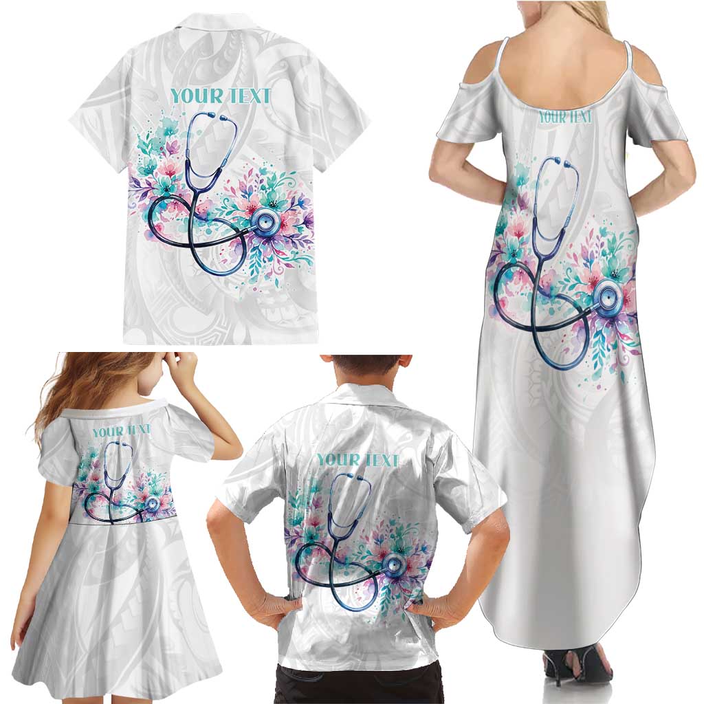 New Zealand Nurses RN Personalised Family Matching Summer Maxi Dress and Hawaiian Shirt Stethoscope Floral Maori Motif