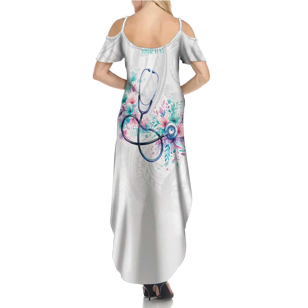 New Zealand Nurses RN Personalised Family Matching Summer Maxi Dress and Hawaiian Shirt Stethoscope Floral Maori Motif