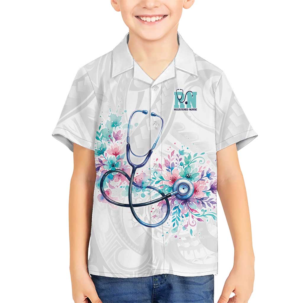 New Zealand Nurses RN Personalised Kid Hawaiian Shirt Stethoscope Floral Maori Motif