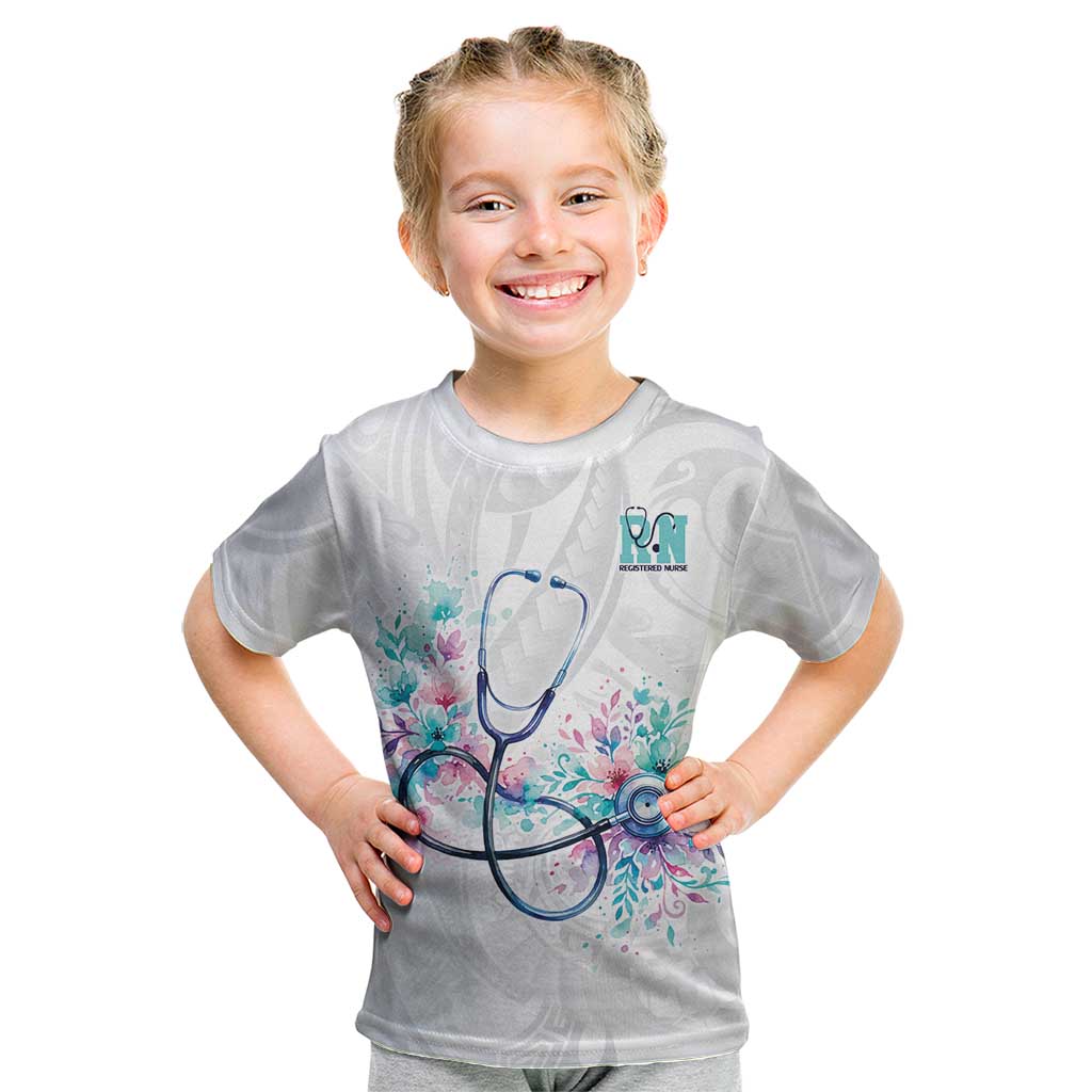 New Zealand Nurses RN Personalised Kid T Shirt Stethoscope Floral Maori Motif