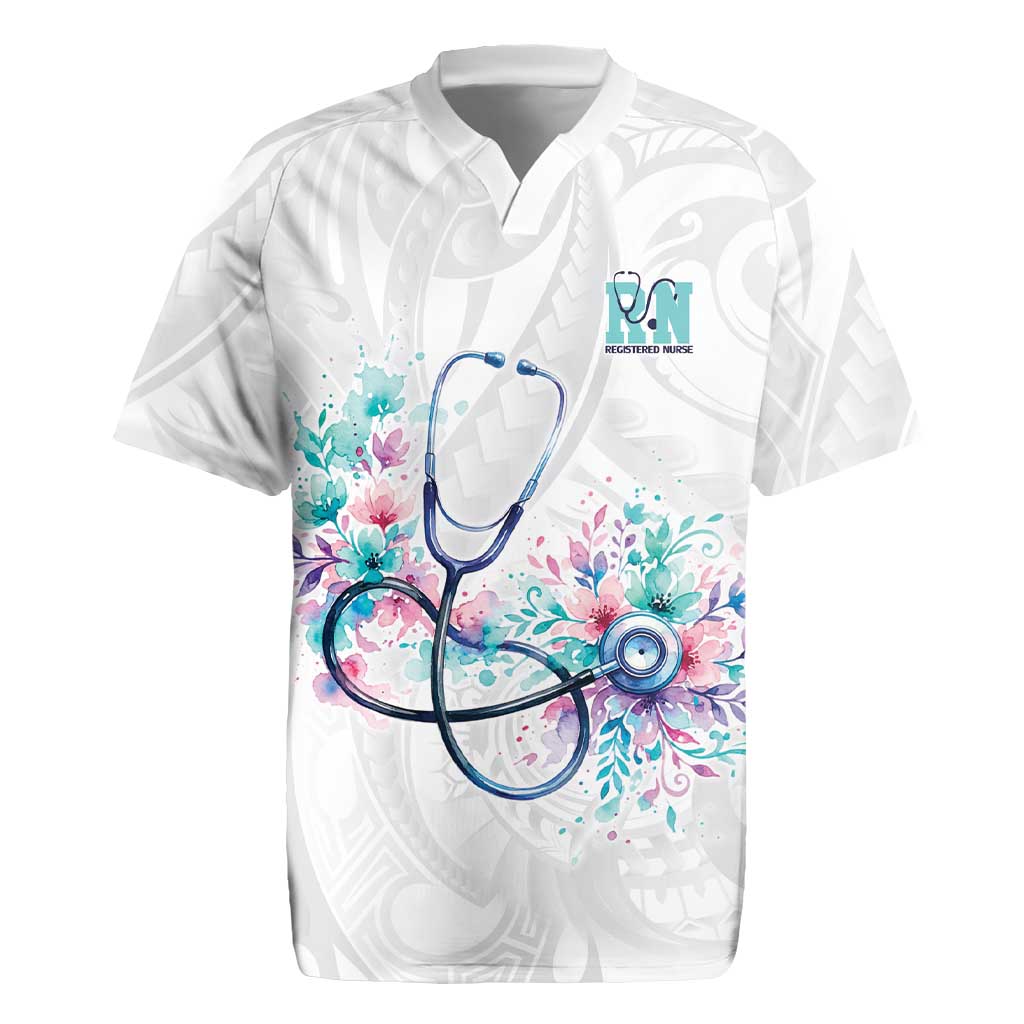 New Zealand Nurses RN Personalised Rugby Jersey Stethoscope Floral Maori Motif