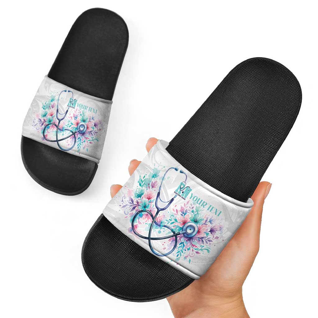 New Zealand Nurses RN Personalised Slide Sandals Stethoscope Floral Maori Motif LT9 - Polynesian Pride