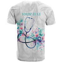 New Zealand Nurses RN Personalised T Shirt Stethoscope Floral Maori Motif