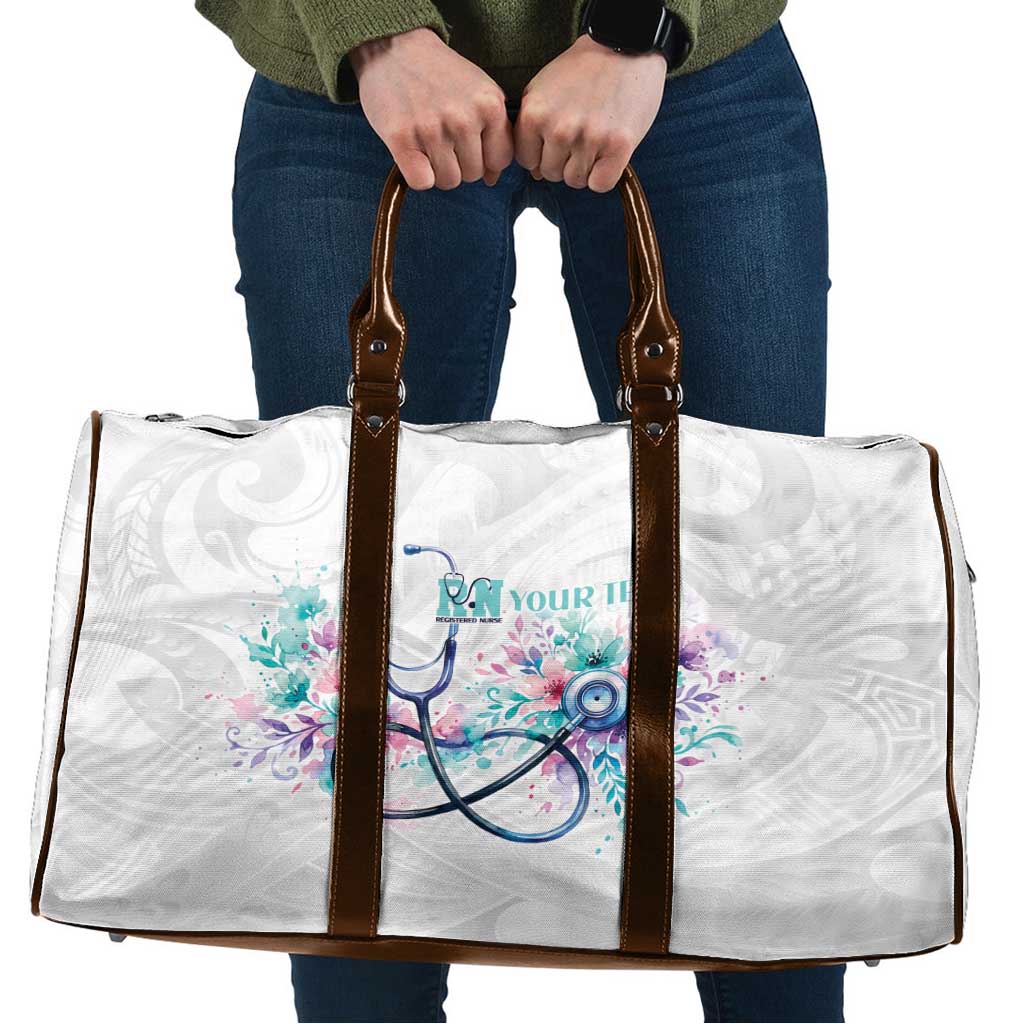 New Zealand Nurses RN Personalised Travel Bag Stethoscope Floral Maori Motif