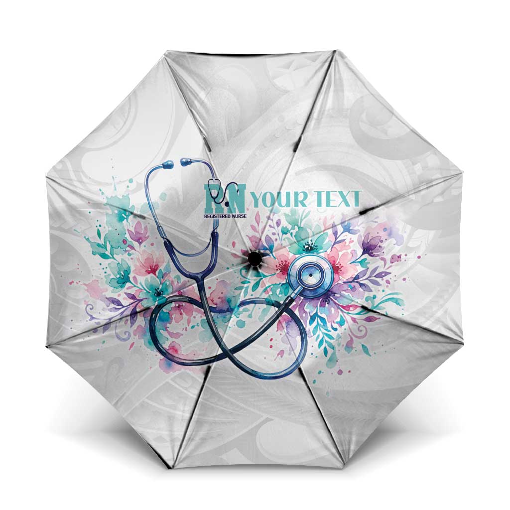 New Zealand Nurses RN Personalised Umbrella Stethoscope Floral Maori Motif