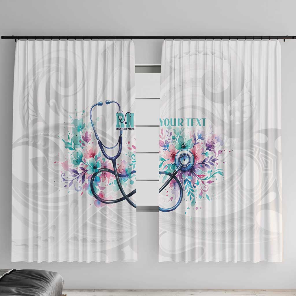 New Zealand Nurses RN Personalised Window Curtain Stethoscope Floral Maori Motif LT9 With Hooks White - Polynesian Pride