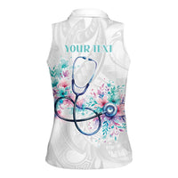 New Zealand Nurses RN Personalised Women Sleeveless Polo Shirt Stethoscope Floral Maori Motif
