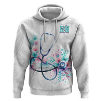 New Zealand Nurses RN Personalised Zip Hoodie Stethoscope Floral Maori Motif