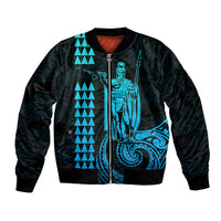 Custom Hawaii Bomber Jacket King Kamehameha - Aqua LT9 Unisex Aqua - Polynesian Pride