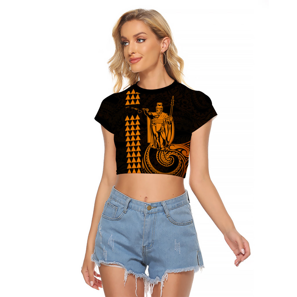 Custom Hawaii Raglan Cropped T Shirt King Kamehameha - Gold LT9 Female Gold - Polynesian Pride