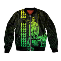 Custom Hawaii Sleeve Zip Bomber Jacket King Kamehameha - Lime LT9 Unisex Lime - Polynesian Pride