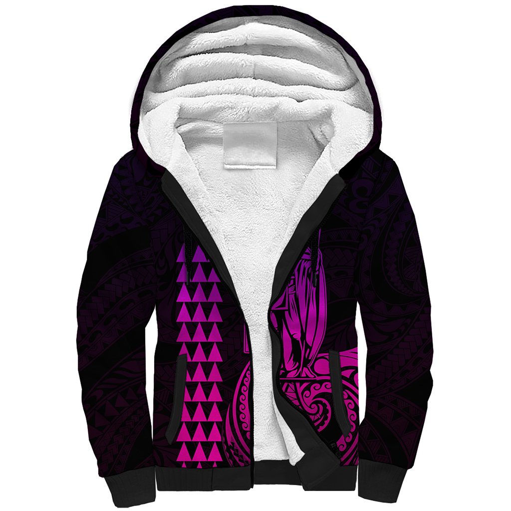 Custom Hawaii Sherpa Hoodie King Kamehameha - Pink Gradient LT9 Unisex Pink Gradient - Polynesian Pride