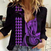 Custom Hawaii Women Casual Shirt King Kamehameha - Purple LT9 Female Purple - Polynesian Pride