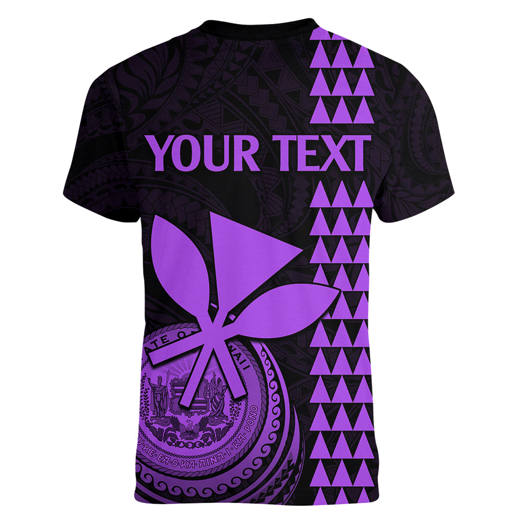 Custom Hawaii Women V Neck T Shirt King Kamehameha - Purple LT9 - Polynesian Pride